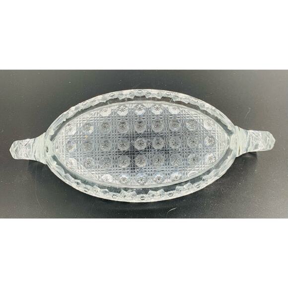 Imperial Glass Clear Dish Relish Nucut 2 Handle Small Oval Star Daisy Button 495 - Picture 2 of 11